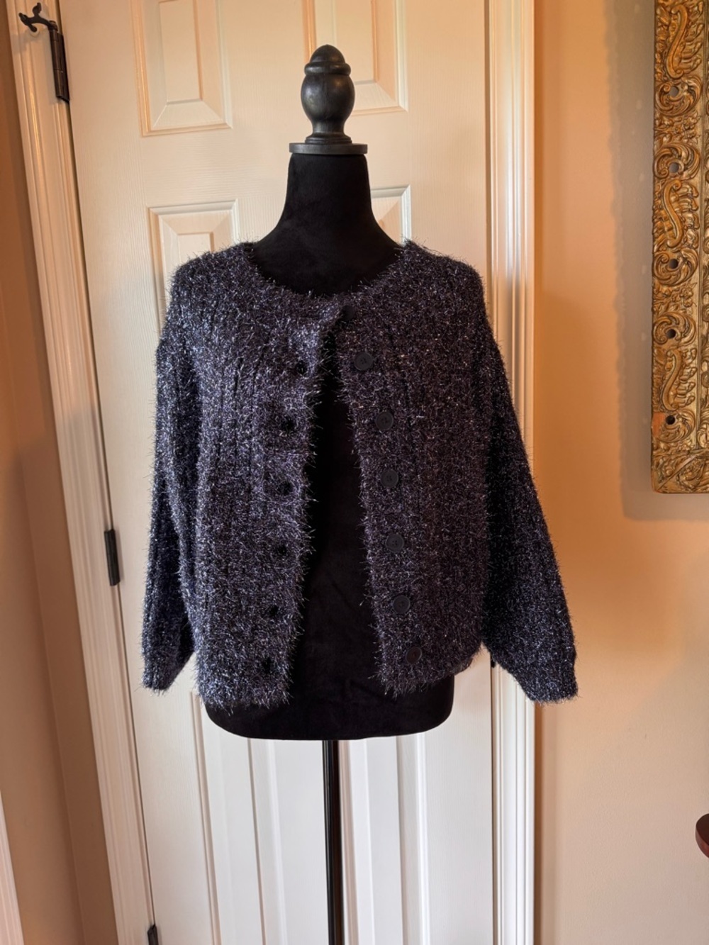 Anthropologie Boat Neck Tinsel Cardigan Sweater - Navy - sz Medium - NWT - Picture 6 of 16
